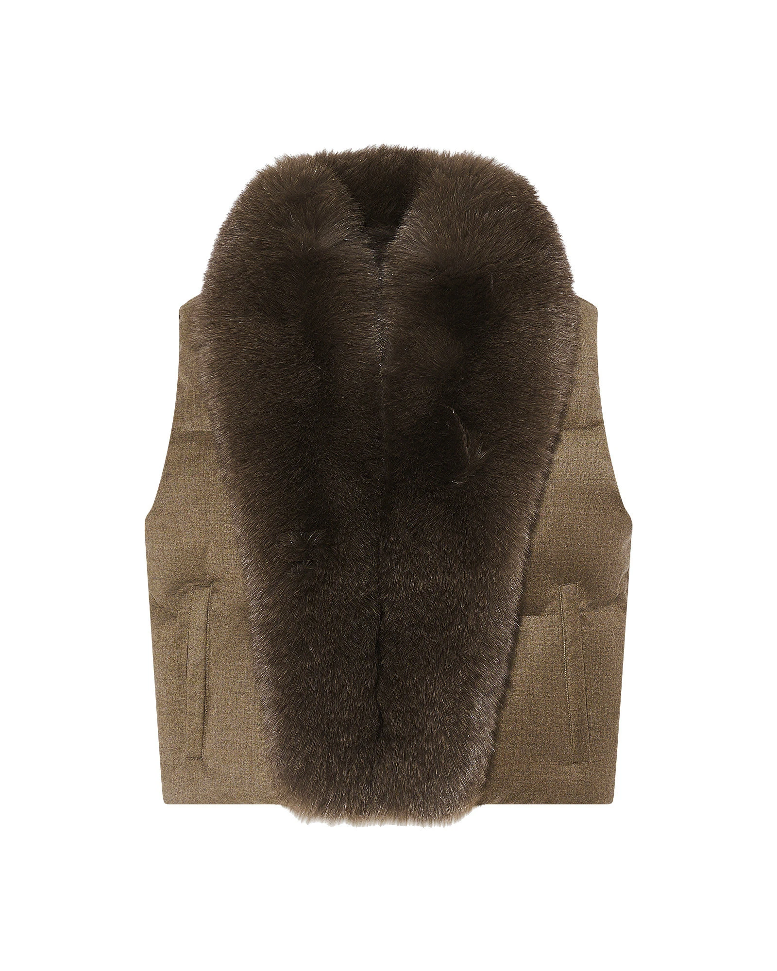 Yves Salomon Flannel Sleeveless Gilet with Detachable Fox Fur Collar in Brown Yves Salomon Flannel Sleeveless Gilet with Detachable Fox Fur Collar in Brown | Vests | Luxury Shoes