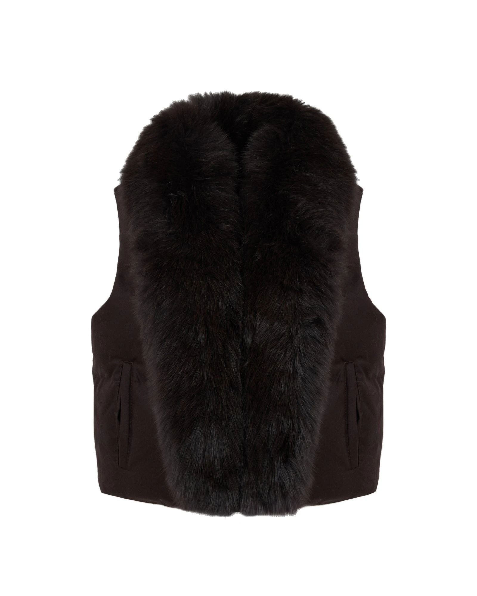 Yves Salomon Flannel Sleeveless Gilet with Detachable Fox Fur Collar in Brown Yves Salomon Flannel Sleeveless Gilet with Detachable Fox Fur Collar in Brown | Vests | Luxury Shoes