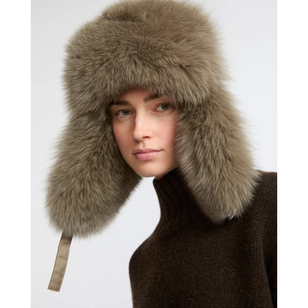 Yves Salomon Flannel and Fox Fur Ushanka in Beige | Hats | Luxury Shoes 