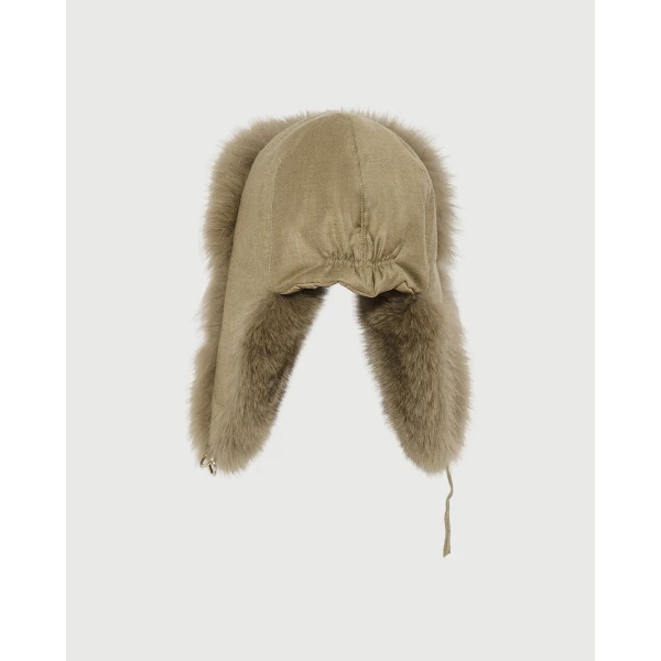 Yves Salomon Flannel and Fox Fur Ushanka in Beige | Hats | Luxury Shoes 