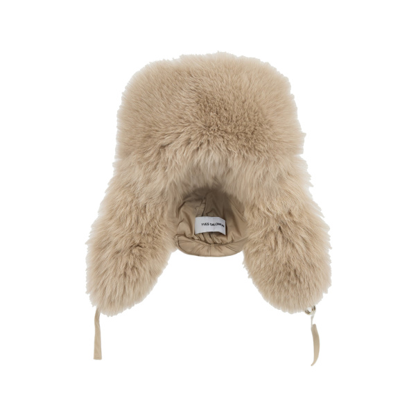 Yves Salomon Flannel and Fox Fur Ushanka in Beige | Hats | Luxury Shoes 