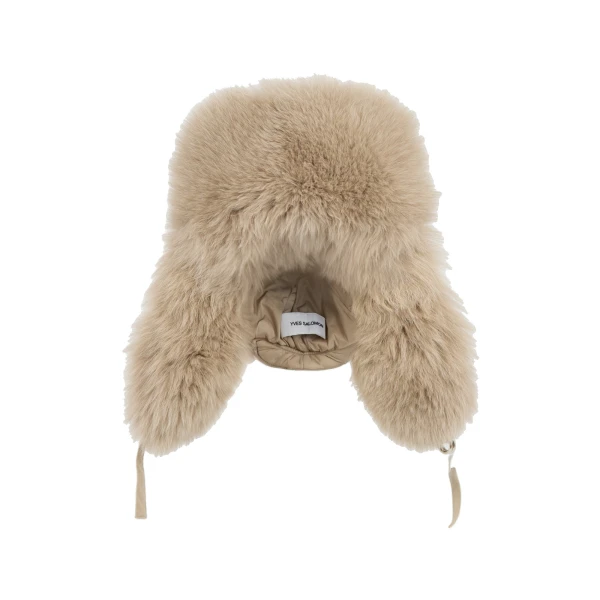 Yves Salomon Flannel and Fox Fur Ushanka in Beige | Hats | Luxury Shoes 