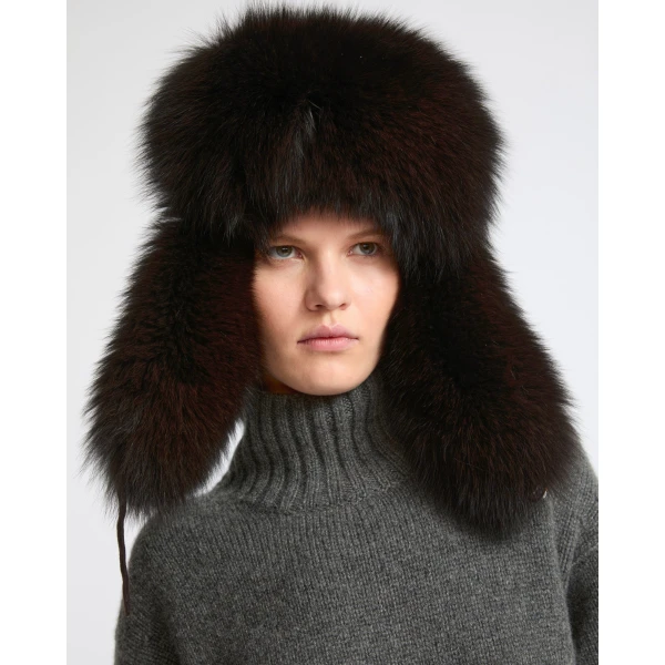 Yves Salomon Flannel and Fox Fur Ushanka in Brown | Hats | Luxury Shoes 