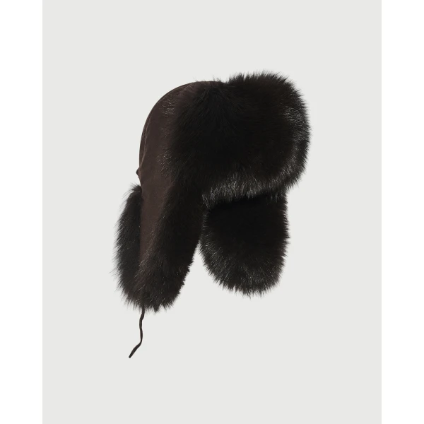 Yves Salomon Flannel and Fox Fur Ushanka in Brown | Hats | Luxury Shoes 