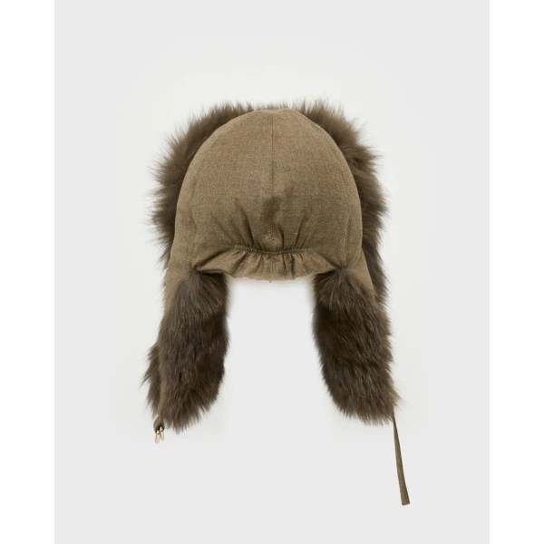 Yves Salomon Flannel and Fox Fur Ushanka in Brown | Hats | Luxury Shoes 