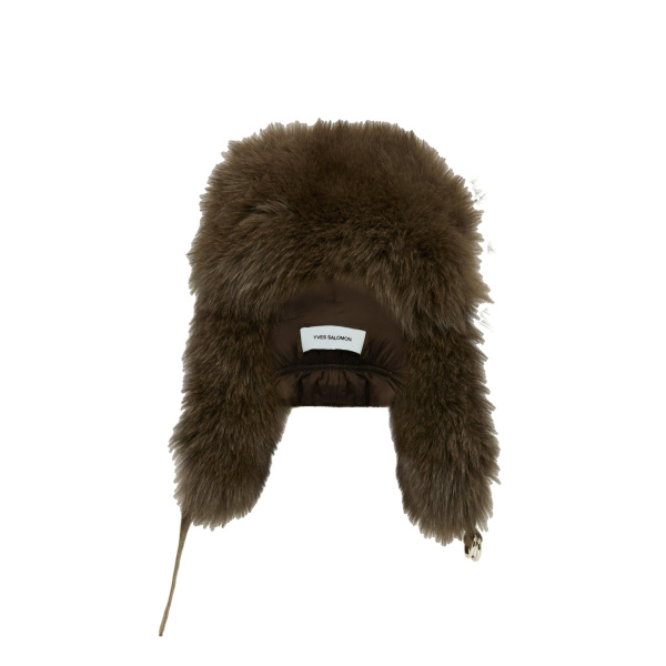 Yves Salomon Flannel and Fox Fur Ushanka in Brown | Hats | Luxury Shoes 
