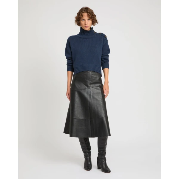 Yves Salomon Flared Lambskin Leather Skirt in Black | Leather Skirts | Luxury Shoes 