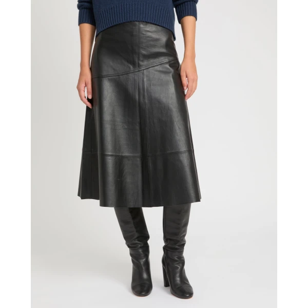 Yves Salomon Flared Lambskin Leather Skirt in Black | Leather Skirts | Luxury Shoes 