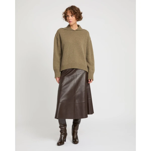 Yves Salomon Flared Lambskin Leather Skirt in Brown | Leather Skirts | Luxury Shoes 