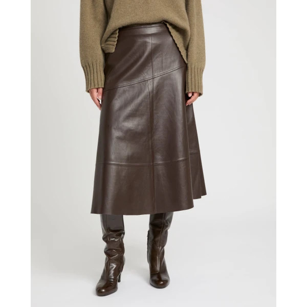 Yves Salomon Flared Lambskin Leather Skirt in Brown | Leather Skirts | Luxury Shoes 