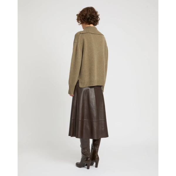 Yves Salomon Flared Lambskin Leather Skirt in Brown | Leather Skirts | Luxury Shoes 