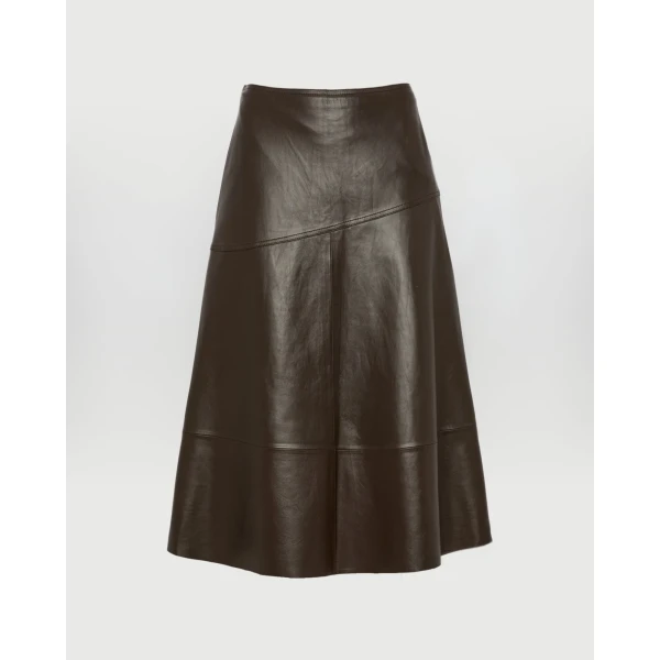 Yves Salomon Flared Lambskin Leather Skirt in Brown | Leather Skirts | Luxury Shoes 