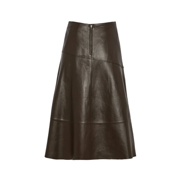 Flared Lambskin Leather Skirt in Brown