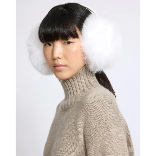 Yves Salomon Fox Fur Earmuffs in White | Hats | Luxury Shoes 
