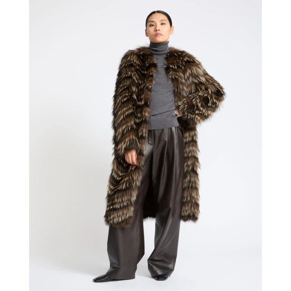 Yves Salomon Fox Fur Knit Coat in Light Brown | Fur Coats | Luxury Shoes 