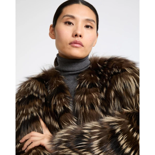 Yves Salomon Fox Fur Knit Coat in Light Brown | Fur Coats | Luxury Shoes 
