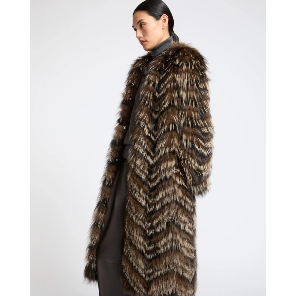 Yves Salomon Fox Fur Knit Coat in Light Brown | Fur Coats | Luxury Shoes 