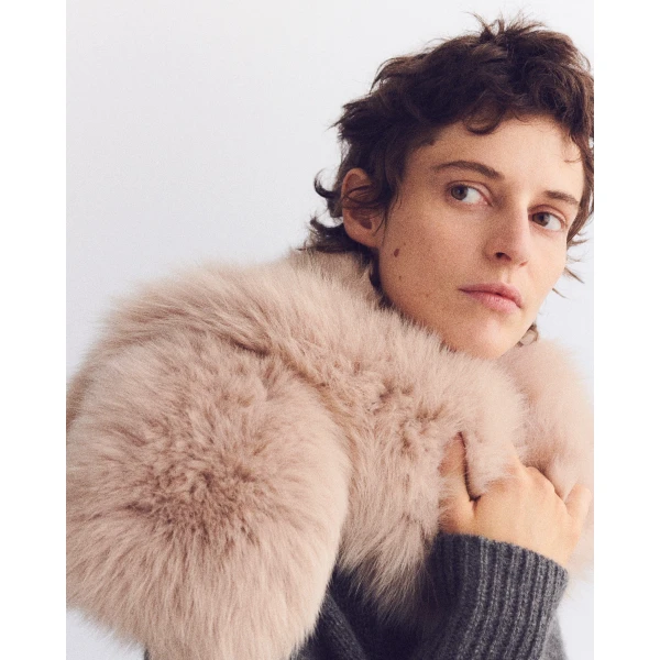 Yves Salomon Fox Fur Scarf in Beige | Scarves | Luxury Shoes 