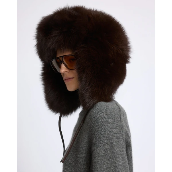 Yves Salomon Fox Fur Ushanka Hat in Brown | Hats | Luxury Shoes 