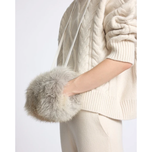 Yves Salomon Fox Fur and Leather Muff in Beige | Gloves | Luxury Shoes 
