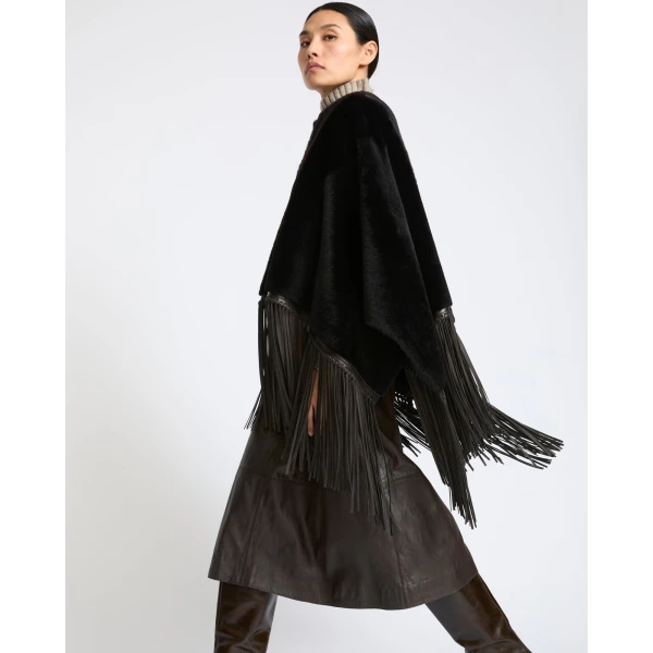 Yves Salomon Fringed Lambskin Shearling Cape in Brown | Shearling Coat | Luxury Shoes 