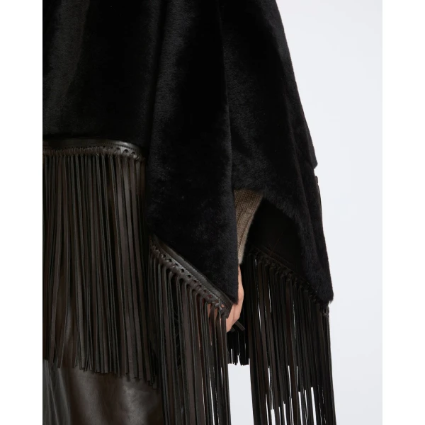 Yves Salomon Fringed Lambskin Shearling Cape in Brown | Shearling Coat | Luxury Shoes 