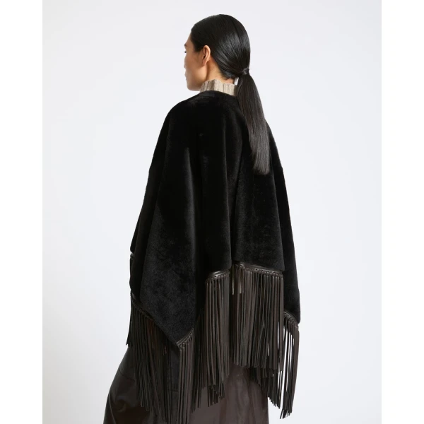 Yves Salomon Fringed Lambskin Shearling Cape in Brown | Shearling Coat | Luxury Shoes 