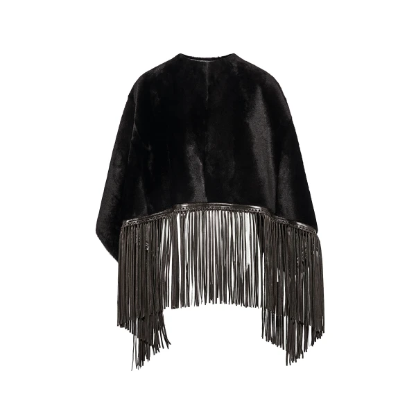 Yves Salomon Fringed Lambskin Shearling Cape in Brown | Shearling Coat | Luxury Shoes 