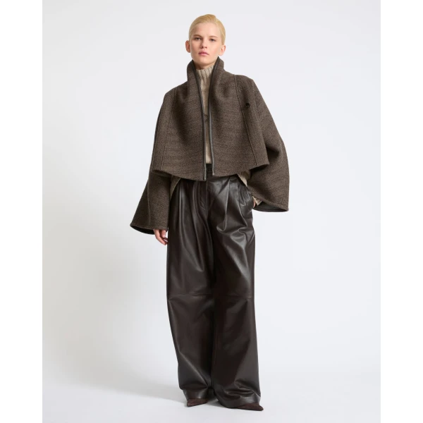 Yves Salomon Herringbone Double-Sided Wool Cape in Taupe | Wool Coat | Luxury Shoes 