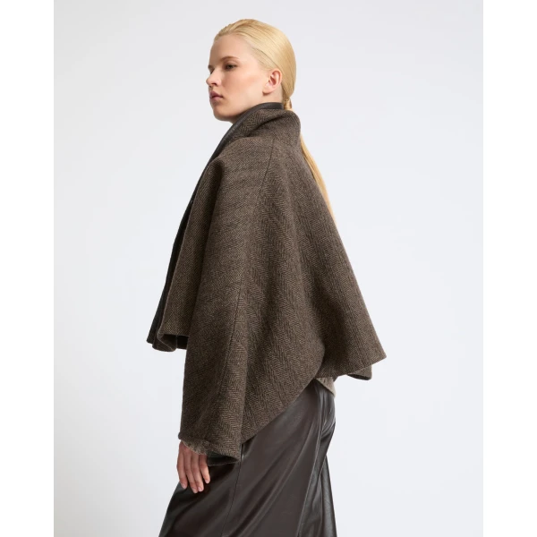 Yves Salomon Herringbone Double-Sided Wool Cape in Taupe | Wool Coat | Luxury Shoes 