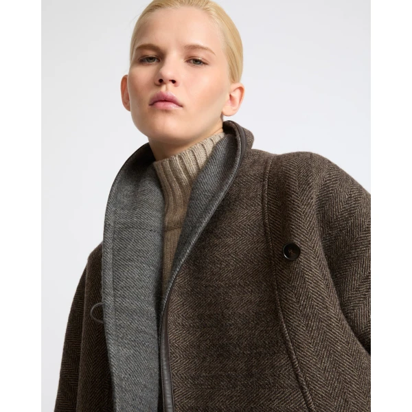 Yves Salomon Herringbone Double-Sided Wool Cape in Taupe | Wool Coat | Luxury Shoes 