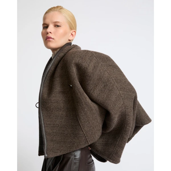 Yves Salomon Herringbone Double-Sided Wool Cape in Taupe | Wool Coat | Luxury Shoes 