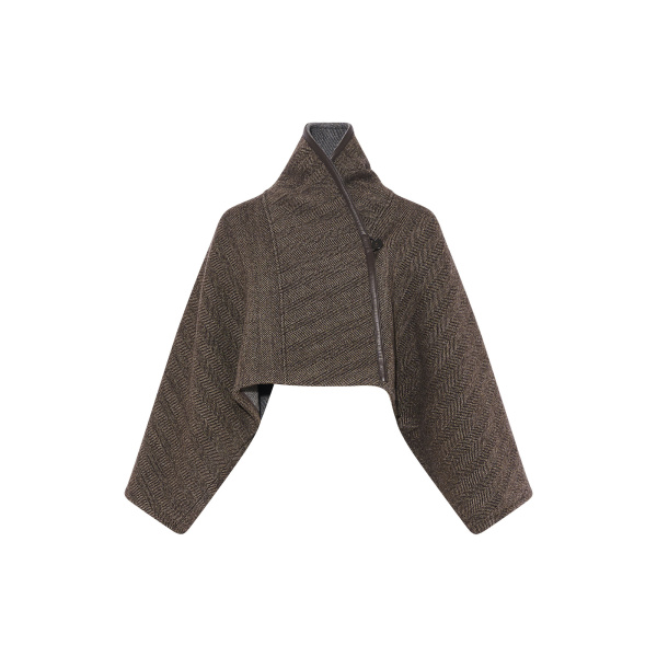 Yves Salomon Herringbone Double-Sided Wool Cape in Taupe | Wool Coat | Luxury Shoes 