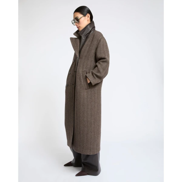 Yves Salomon Herringbone Double-Sided Wool Coat in Taupe | Wool Coat | Luxury Shoes 