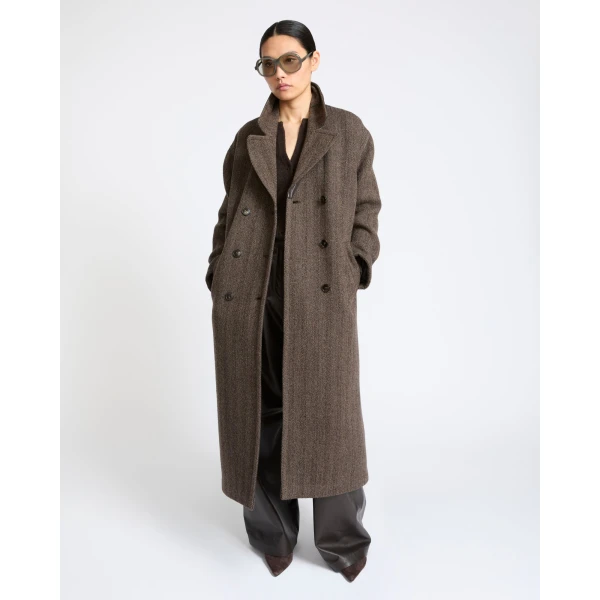Yves Salomon Herringbone Double-Sided Wool Coat in Taupe | Wool Coat | Luxury Shoes 