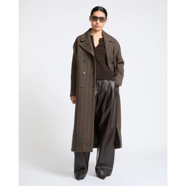 Yves Salomon Herringbone Double-Sided Wool Coat in Taupe | Wool Coat | Luxury Shoes 