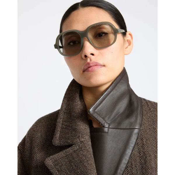 Yves Salomon Herringbone Double-Sided Wool Coat in Taupe | Wool Coat | Luxury Shoes 