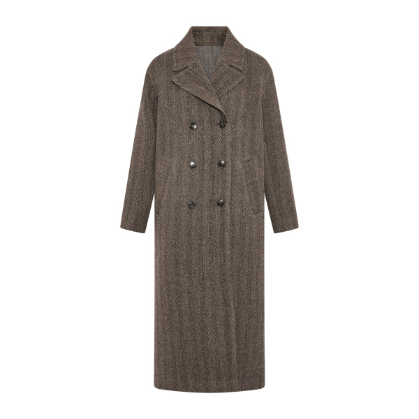 Yves Salomon Herringbone Double-Sided Wool Coat in Taupe | Wool Coat | Luxury Shoes 