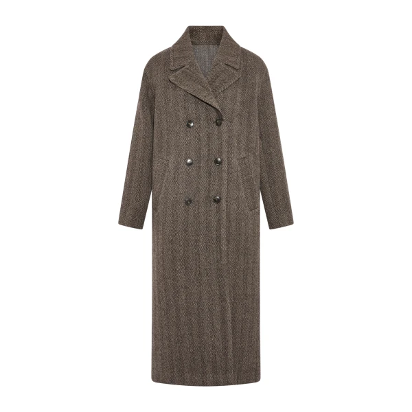 Herringbone Double-Sided Wool Coat in Taupe