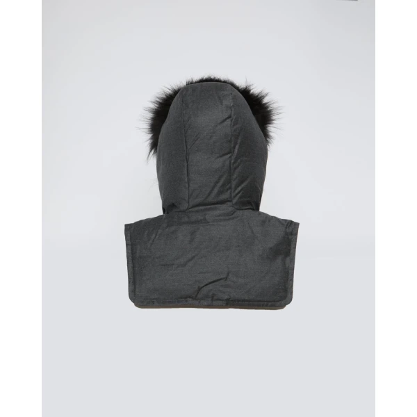 Yves Salomon Hooded Bib in Flannel and Fox Fur in Grey | Hats | Luxury Shoes 