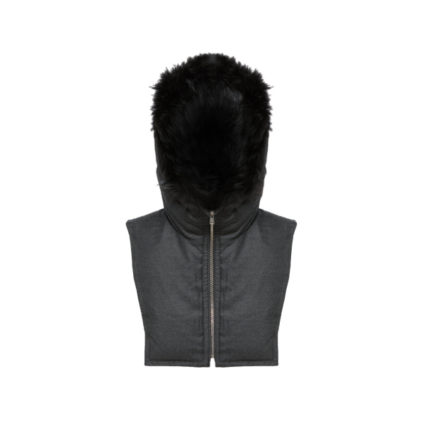 Yves Salomon Hooded Bib in Flannel and Fox Fur in Grey | Women | Luxury Shoes 