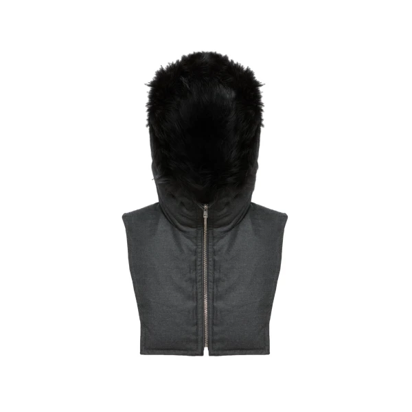 Yves Salomon Hooded Bib in Flannel and Fox Fur in Grey | Women | Luxury Shoes 