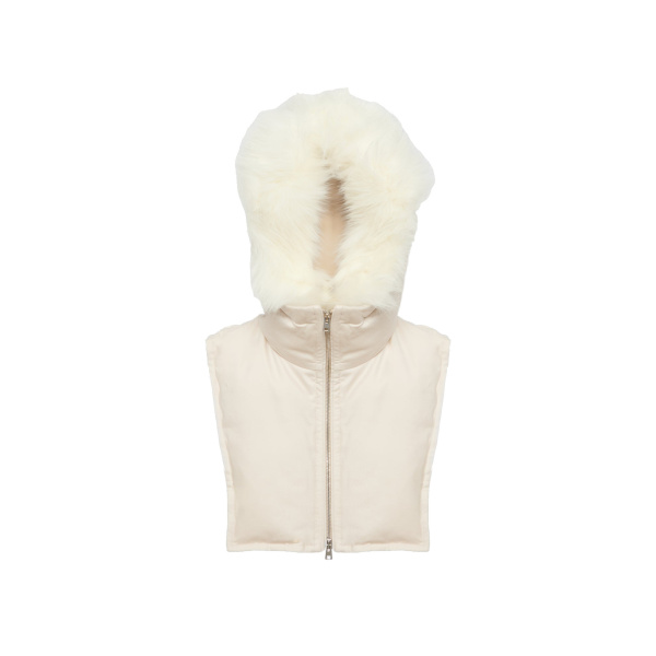 Yves Salomon Hooded Bib in Flannel and Fox Fur in Grey | Women | Luxury Shoes 