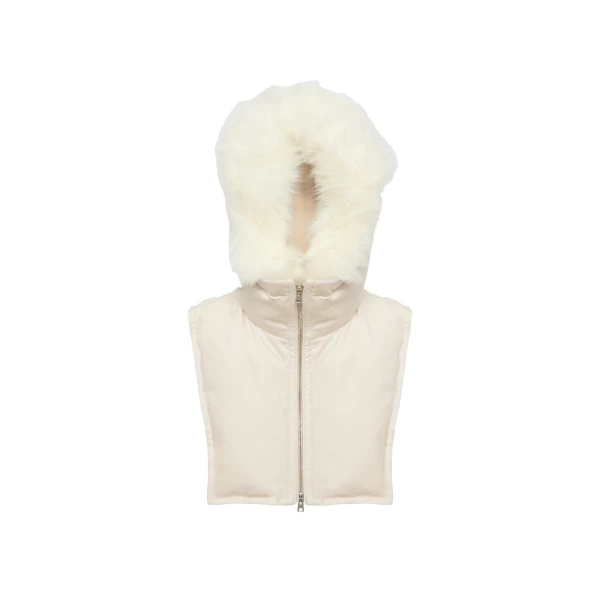 Yves Salomon Hooded Bib in Flannel and Fox Fur in Grey | Women | Luxury Shoes 