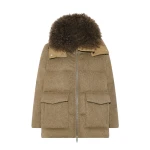 Yves Salomon Hooded Cashmere Down Jacket with Long Curly Lambskin Trim in Green | Coats | Luxury Shoes 