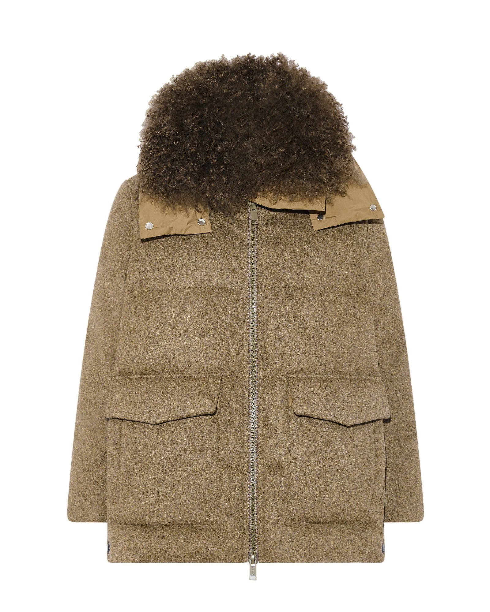 Yves Salomon Hooded Cashmere Down Jacket with Long Curly Lambskin Trim in Green Yves Salomon Hooded Cashmere Down Jacket with Long Curly Lambskin Trim in Green | Coats | Luxury Shoes