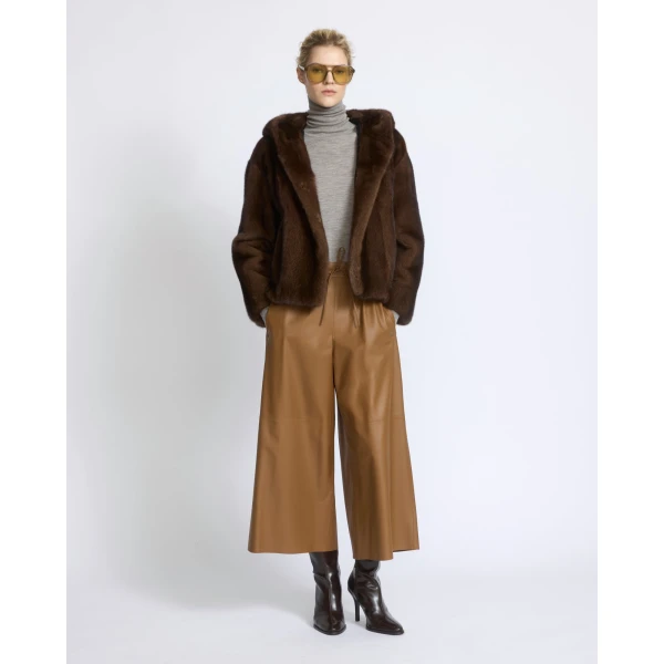 Yves Salomon Hooded Jacket in Long-Haired Mink Fur in Brown | Mink Jacket | Luxury Shoes 
