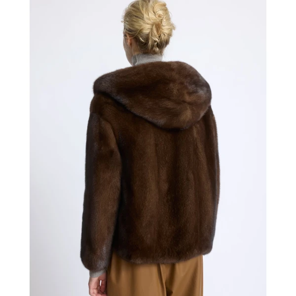 Yves Salomon Hooded Jacket in Long-Haired Mink Fur in Brown | Mink Jacket | Luxury Shoes 