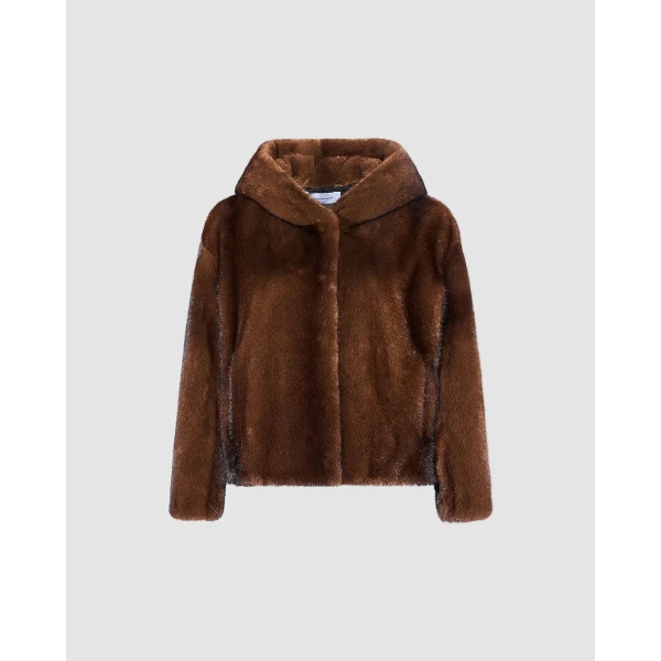 Yves Salomon Hooded Jacket in Long-Haired Mink Fur in Brown | Mink Jacket | Luxury Shoes 