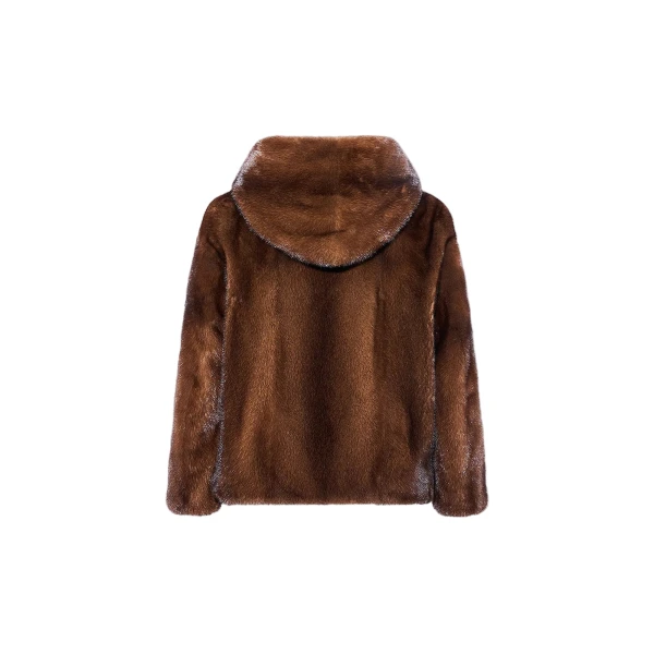 Hooded Jacket in Long-Haired Mink Fur in Brown